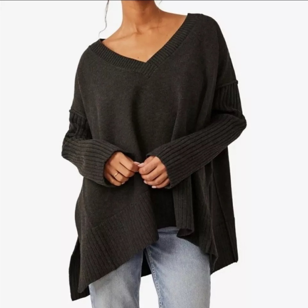 NWT Free People Orion A-Line Tunic Sweater, $148, Carbon Charcoal‎ Gray